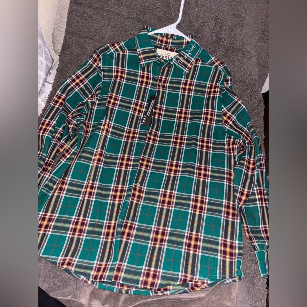 Plaid Button Down Shirt - Green and Yellow